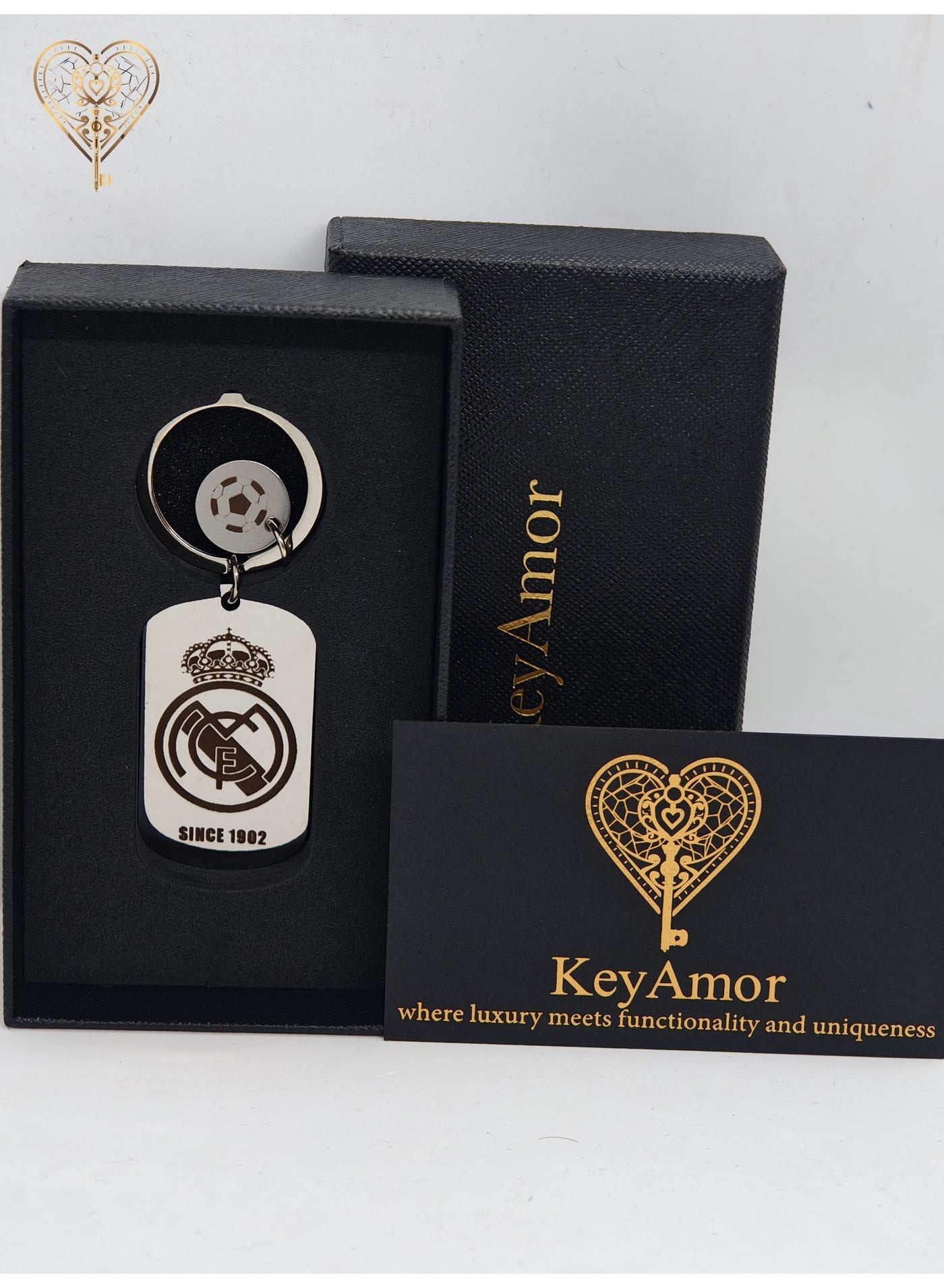lux Real Madrid keychain for Real Madrid team fan, comes in fancy gift box which makes it a perfect choice for a special gift